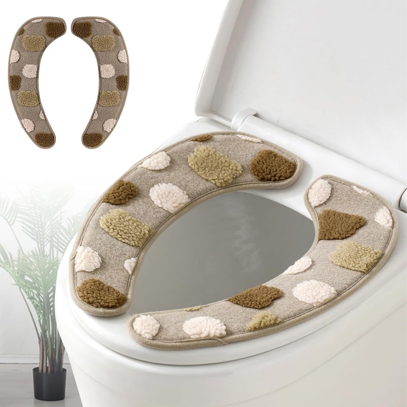 Iensen Thick and Warm Toilet Seat Cover – Washable, Reusable Cushion with TPR Adhesive Back & Decorative Pattern for Comfort & Insulation (Brown) - Image 1